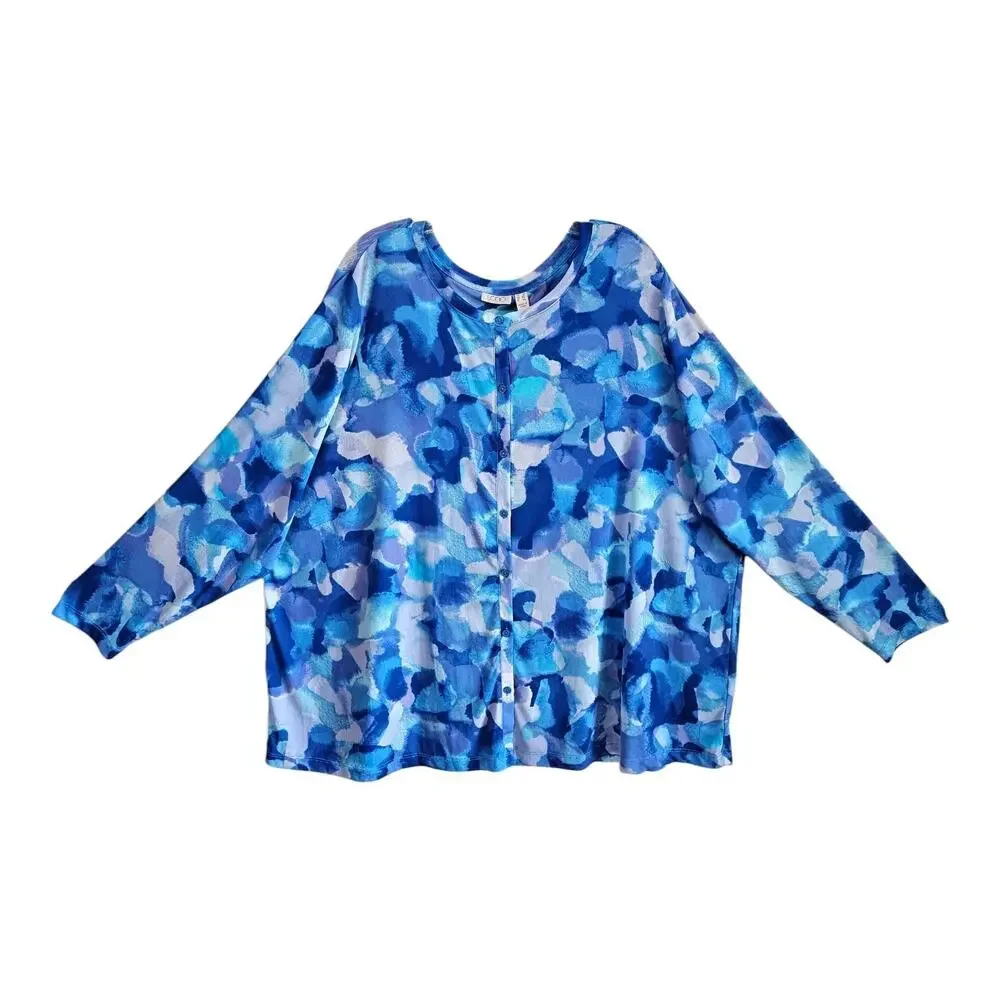 LOGO Lori Goldstein Women's Plus 3X Mesh Cardigan Button Up Watercolor 58